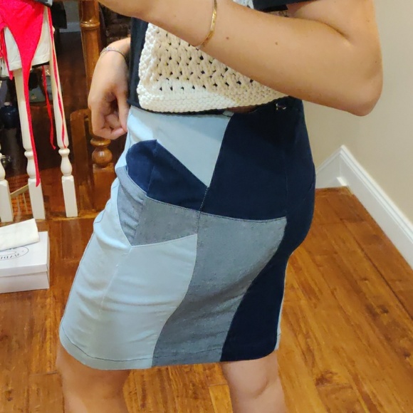 Denim patchwork skirt, multiple tones of denim!!! - Picture 2 of 4
